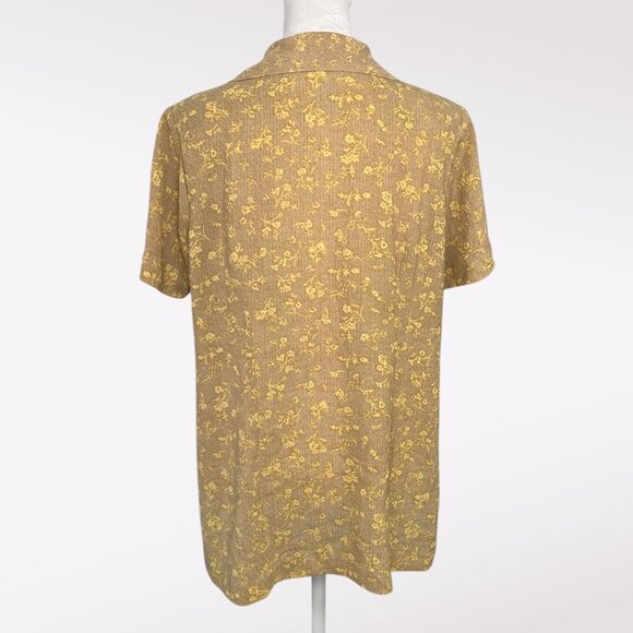 Vintage 90's Shirt Sleeve Button Down Shirt Cottagecore Yellow Floral Large - Picture 4 of 8